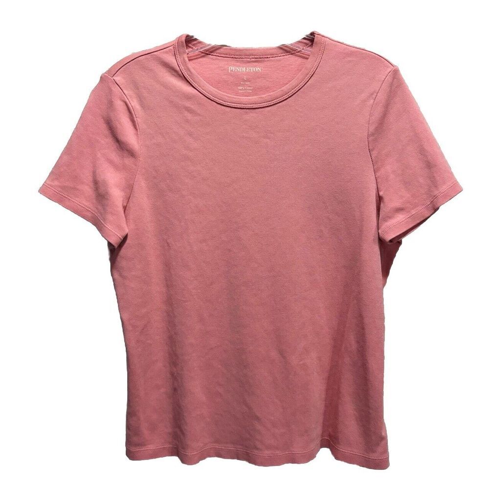 Pendleton Pink Ribbed Short Sleeve T-Shirt Size Large Cotton Soft Semi-Crop